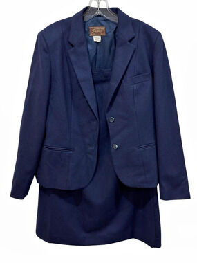 Vintage Sanyo Japan Skirt Suit Wool in Blue Size 12